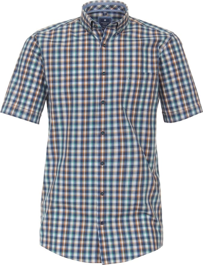 Redmond - overhemd - heren - Regular Fit - korte mouw - geruit - blauw groen - maat M