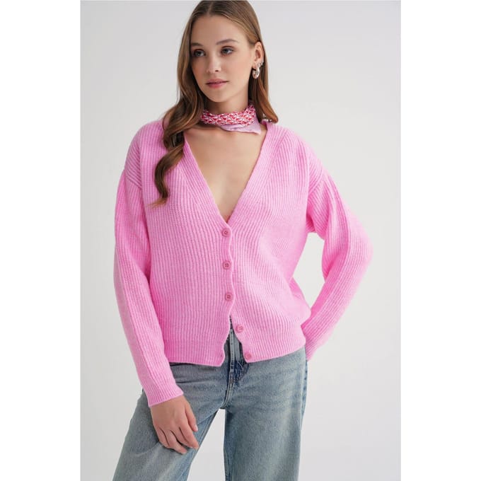 Geweven V-hals Knopen Cardigan