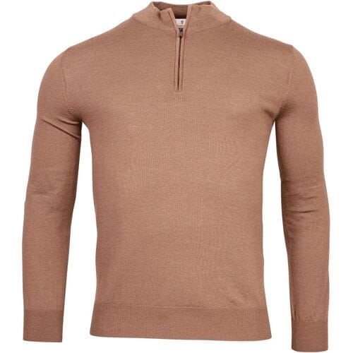 Thomas Maine Trui Merino Half Zip Single Knit Midden Bruin / male