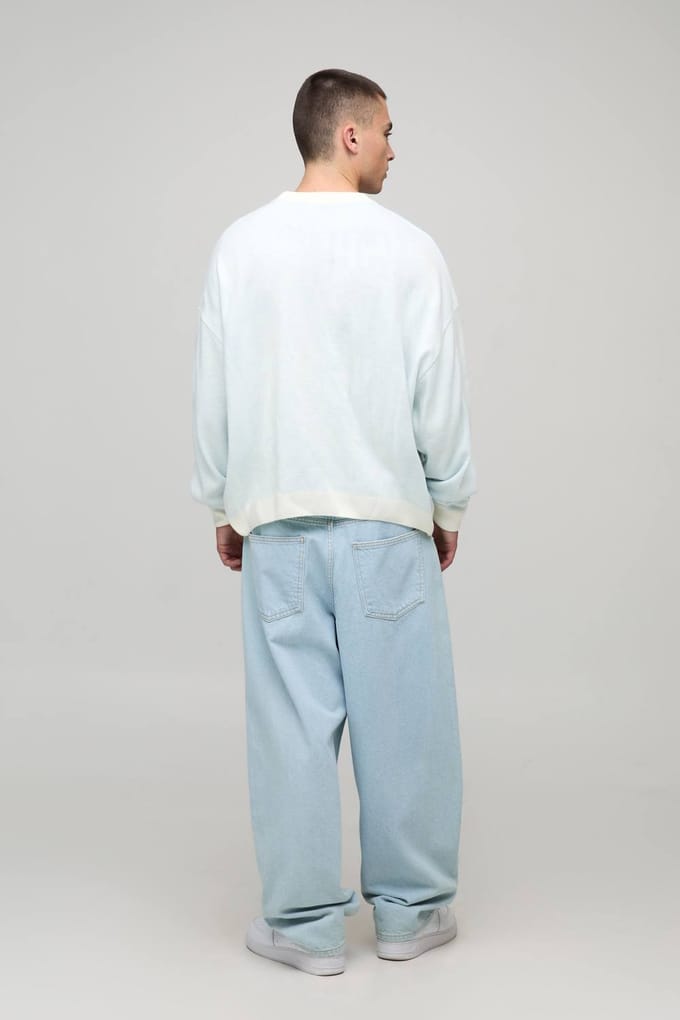 Oversized Boxy Ombre Face Knitted Jumper | Blue | Size XL