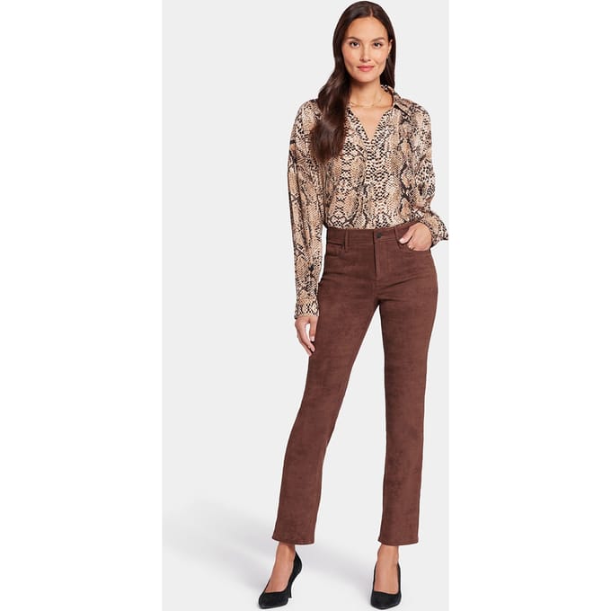 Sheri Slim Broek Bruin Faux Suede | Donker Chocolade