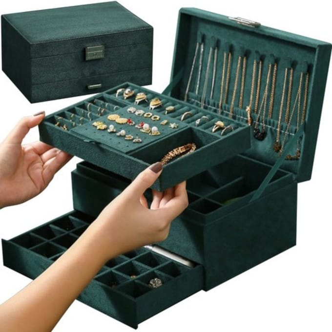 Soulima Sieradenkist - groen - suède - incl. sleutel - 11 x 24 x 17 cm - organizer - sieradenbox