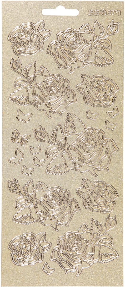 Stickers, rozen, vel 10x23 cm, goud, 1 vel
