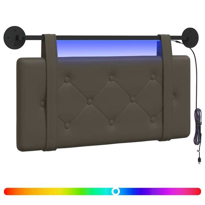 vidaXL - Hangend - hoofdbord - Met - LED-verlichting - Grijs - Kunstleer