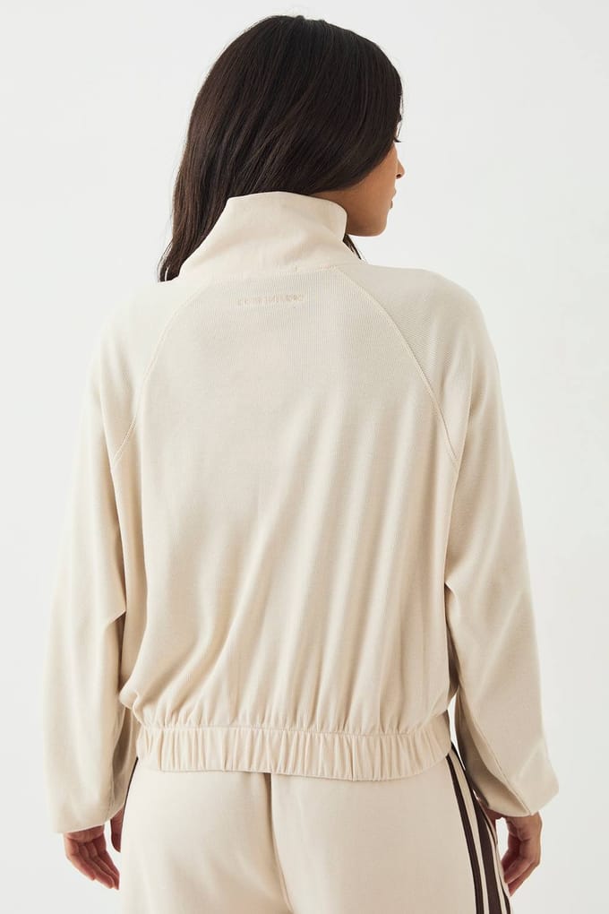 Dames DSGN Studio Geribbelde Zip-Through Trechternek Bomber | Stone | Maat: XL