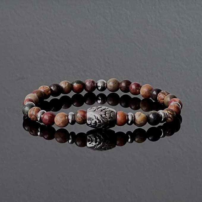 Wolf-Men - armband - kralen - natuursteen - elastisch