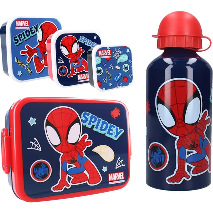 Spiderman Lunchset - Lunchbox - Drinkfles - 3 Snackboxen - Blauw