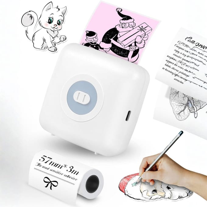 RVV® Labelmaker - Laberprinter - Draagbare Laberprinter - Bluetooth - Inktloos- Wit- 9cm x 9cm x 4cm