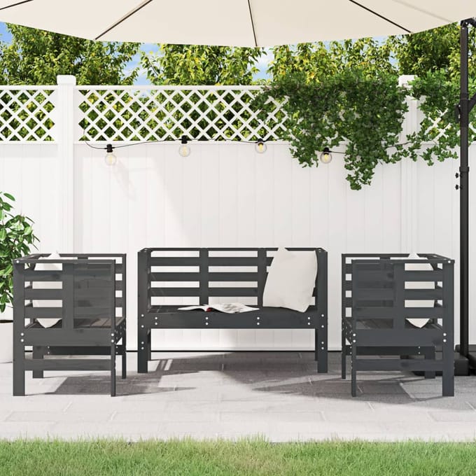 vidaXL - 3-delige - Loungeset - massief - grenenhout - grijs