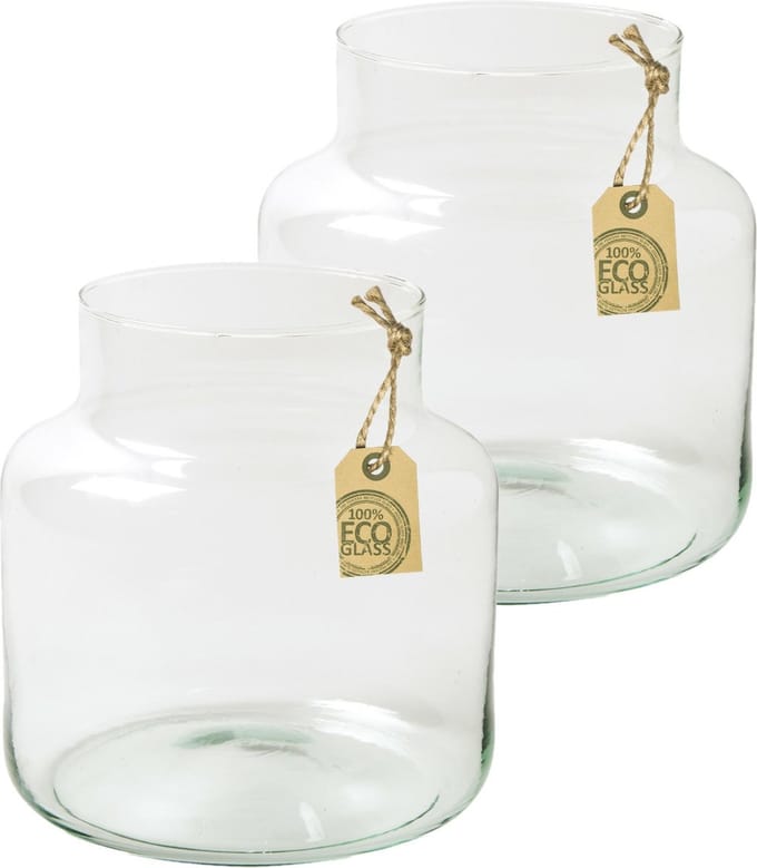 Bellatio Design - Bloemenvaas - 2x - gerecycled eco glas 19 x 20 cm
