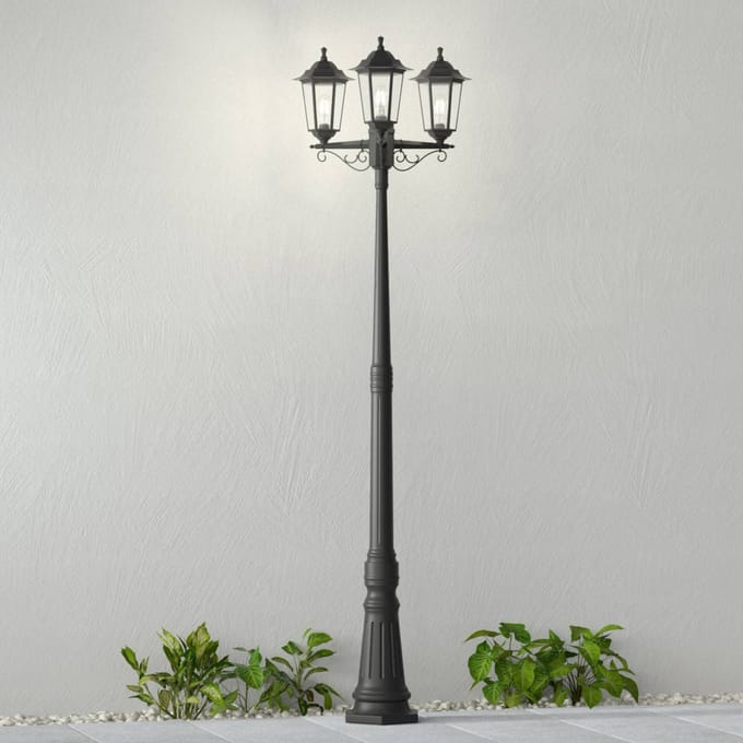 Lindby - Lantaarnpalen - 3lichts - Polycarbonaat, glas - H: 217 cm - E27 - zwart (RAL 9005)