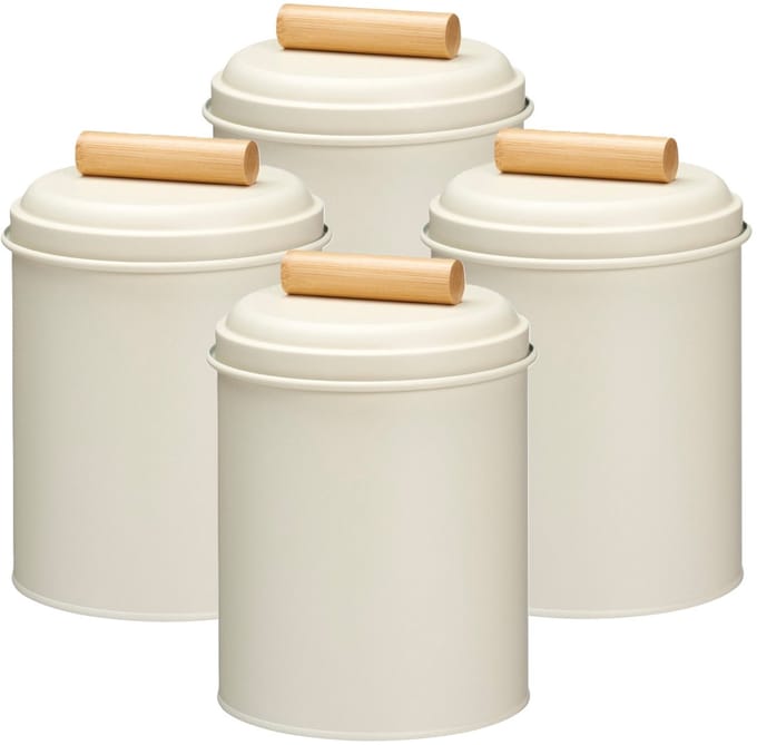 Excellent Houseware Voorraadpot / koekjes bewaarblik Bart - 4x - 14 x 20 cm - metaal - wit - keuken voorraadpotten