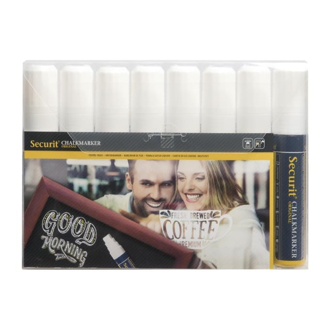 Krijtstift Securit SMA-720 blok wit 7-15mm blister à 8 stuks