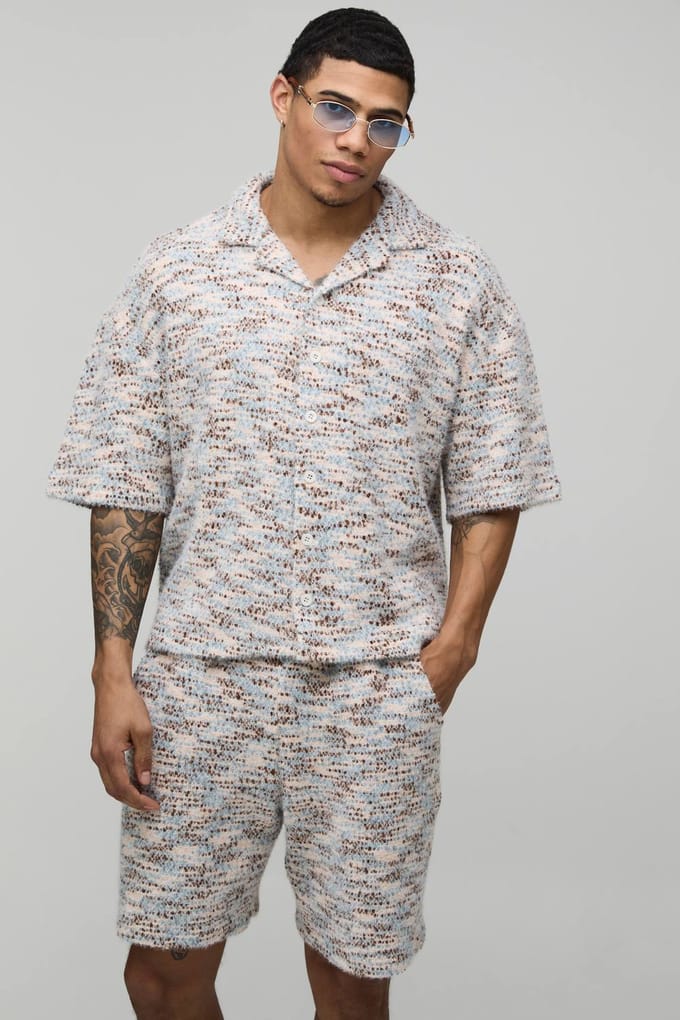 Geborsteld Bouclé Oversized Shirt & Relaxed Short Set | Size Medium