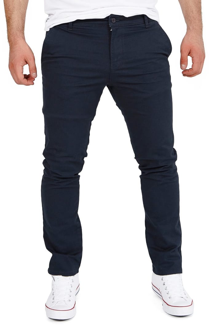 WOTEGA Heren Chinobroek Glenn – Slim Fit – Katoen Stretch – Blauw – 5-pocket