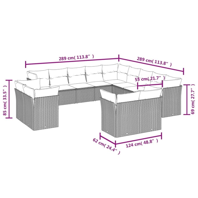 vidaXL - 13-delige - Loungeset - met - kussens - poly - rattan - beige