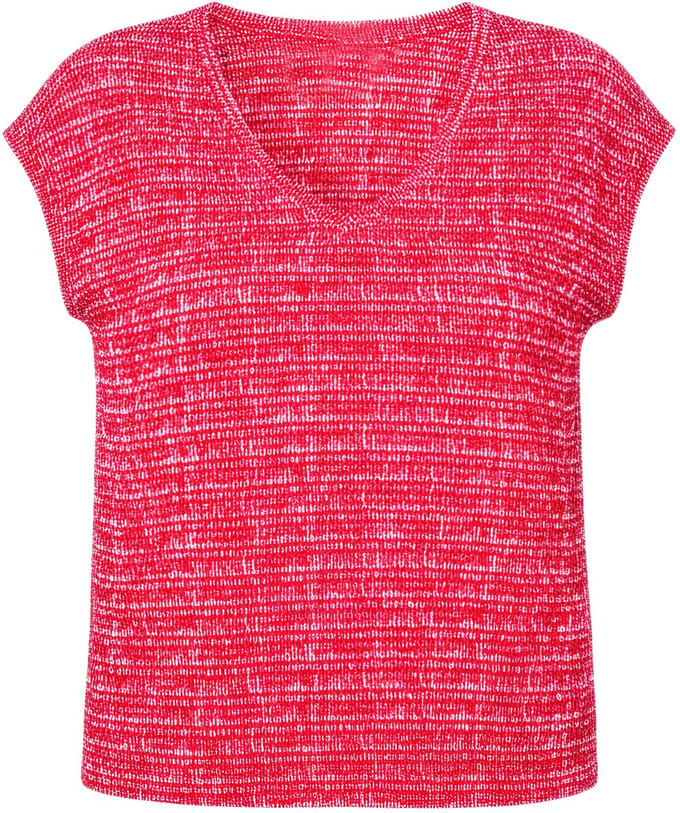 Studio Untold - Dames - T-shirt oversized structuur V-hals - Appelrood - Maat 50+