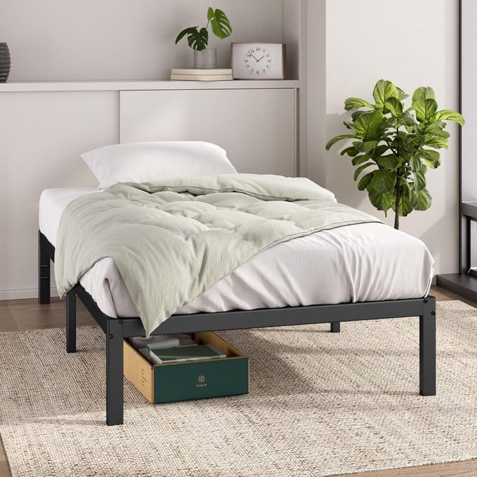 Metalen platformbed 80 x 190 cm - bedframe met opbergruimte onder het bed, zwart