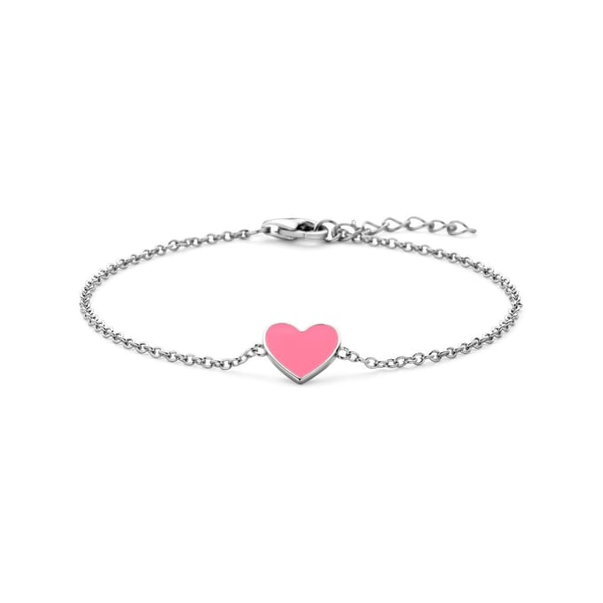Zilver Gerhodineerd Armband Hart Roze Emaille 16 + 2 Cm 1338589