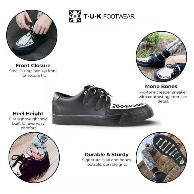 TUK Pointed Creeper Sneaker Zwart Wit Leren Platform Schoenen - A9180