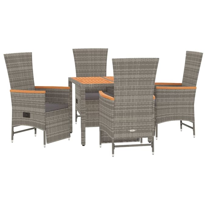 vidaXL - 5-delige - Tuinset - met - kussens - poly - rattan - grijs