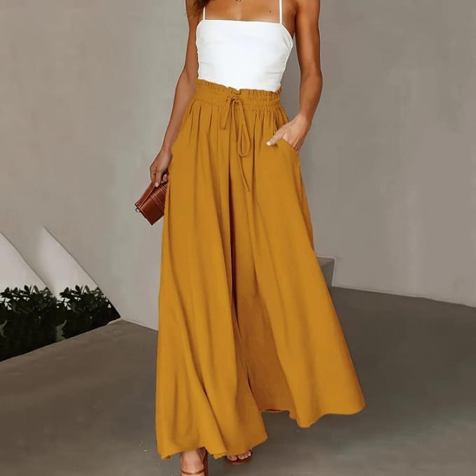 Jupe longue et pantalon d'été pour femmes, taille élastique, taille haute, jambes larges XXL bleu marine