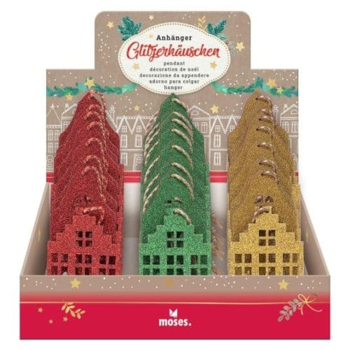 Kerst hanger glitter huis 6 assorti