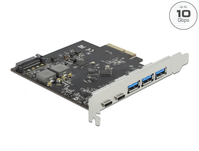 Delock PCI Express x4 Card to 2 x USB Type-C™ + 3 x USB Type-A - SuperSpeed USB 10 Gbps