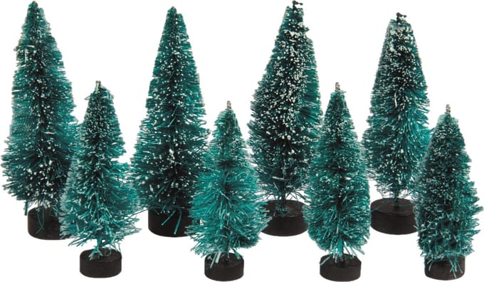 Rayher hobby kerstdorp boompjes/kerstboompjes - 8x st - 5-7 cm -miniatuur