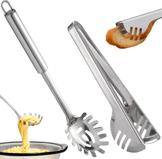Set van 2 serveertangen, spaghettitang en salatzang