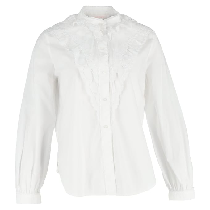 See by Chloé Broderie Anglaise Flounces Shirt in White Cotton