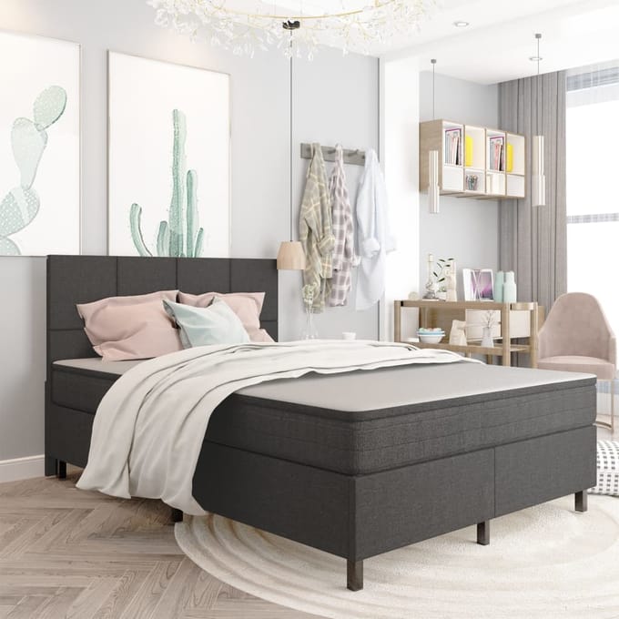 vidaXL - Boxspring - stof - donkergrijs - 140x200 - cm