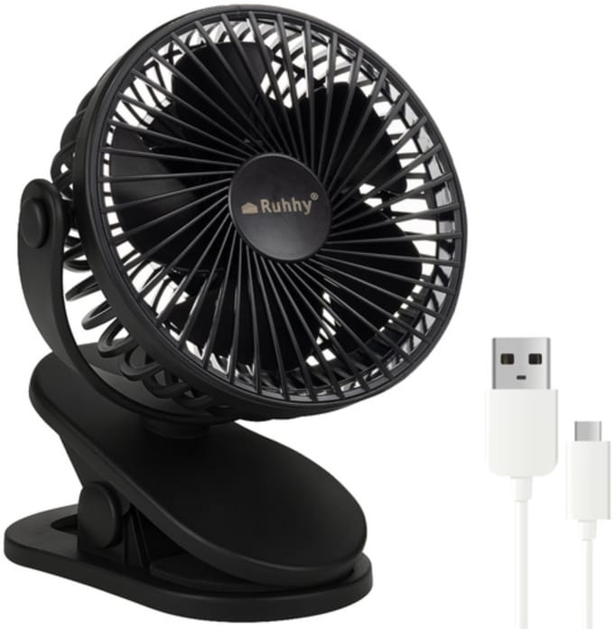 Ruhhy draadloze ventilator zwart met USB oplaadbare batterij en drie standen