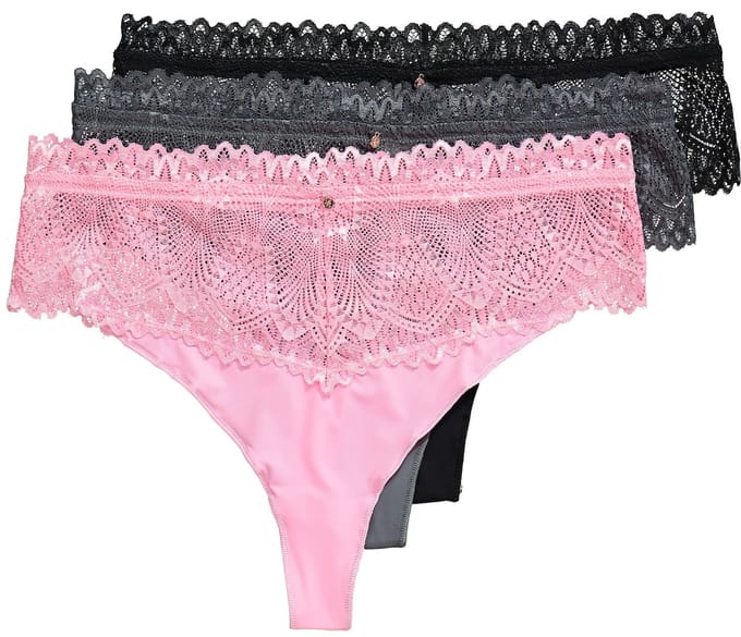 TruYou - Dames - Strings set van 3 kanten tailleband - Roze - Maat 54+