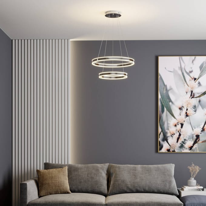 Lucande LED hanglamp Lyani, 60 cm, 2-lamps, chroom, dimbaar