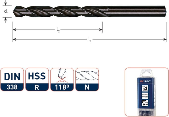 Rotec HSS-R spiraalboor, type N, ø9,0 (10 st.)