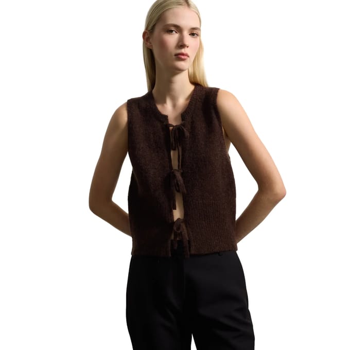Mouwloos Mohair Mengsel Vest met Strik Dames Stefanel