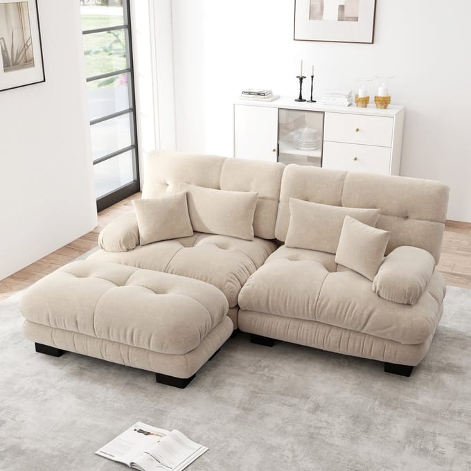 MODFU Modulaire Hoekbank - Wolkenlook - Voor Woonkamer - Chenille - Lichtbruin