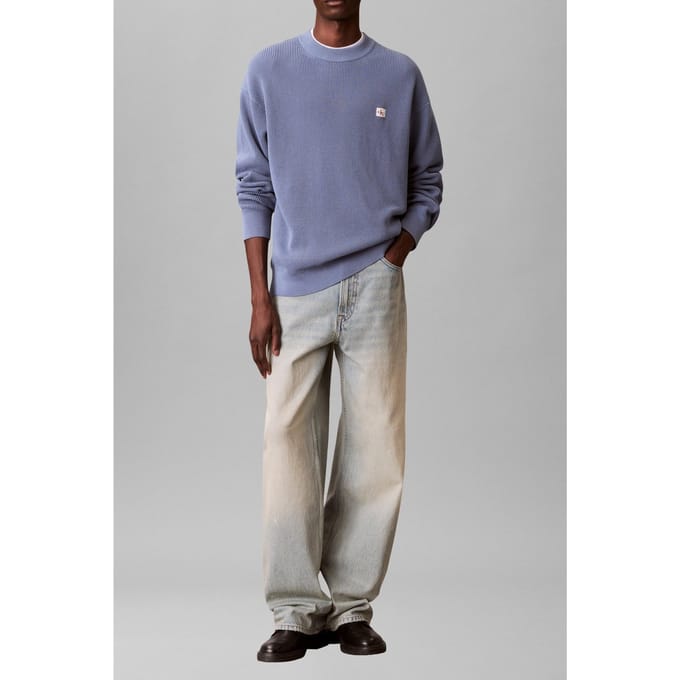 Calvin Klein Ls Ez Cotton Waffle Sweater Dusty Sailor Blue Größe: S | Pullover Outlet | Herren | Blau
