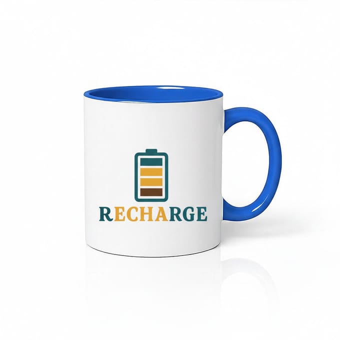 Recharge Mok - Blauwe Rand - Energie Boost Koffie Mok