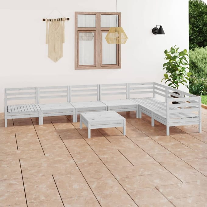 vidaXL - 8-delige - Loungeset - massief - grenenhout - wit