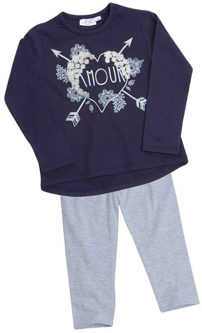 Meisjes Huispak / Pyjama set - Navy 'Amour' - Maat 104/110 (4-5 Jaar)