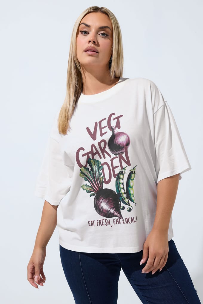 Limited Collection Wit Boxy Tshirt Met 'Veg Garden'afbeelding Size 48