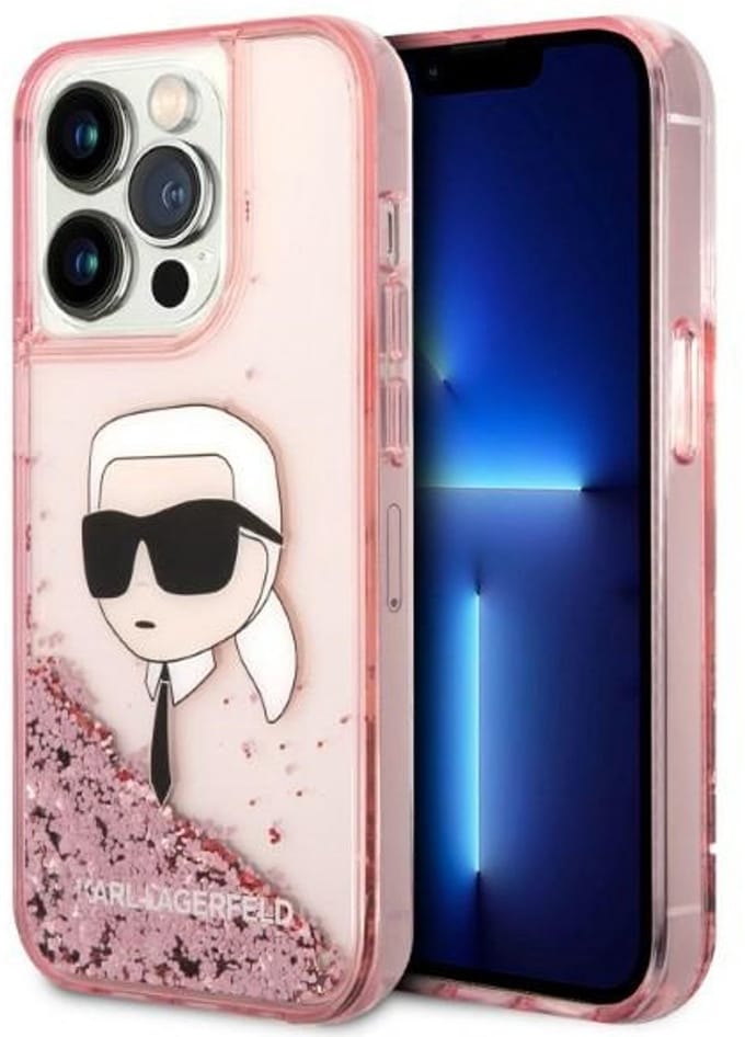 Hoes voor Apple iPhone 14 Pro Max, Karl Lagerfeld, Glitter Karl's Head, Roze