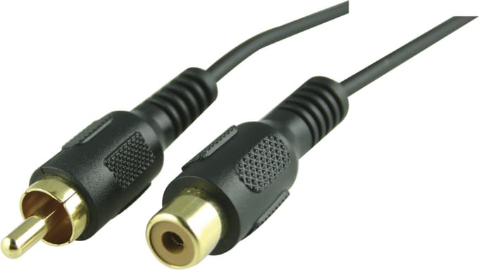 Deltaco MM-24D Composiet/RCA Male - Female (Goldplated), 10 meter, Zwart