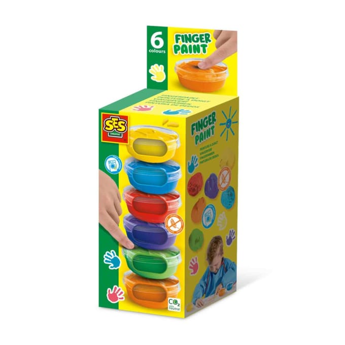 SES Creative Vingerverf - 6 Kleuren in Potjes - Vanaf 2 Jaar - 6 x 45 ml - Knutselen - Glutenvrij - Schoencadeautjes Sinterklaas
