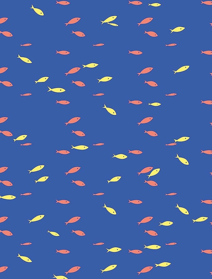 Decopatch papier blauw met gele en oranje vissen FLUO