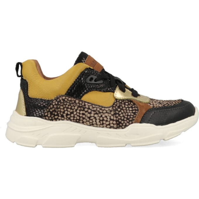 Braqeez Renee Run Meisjes Lage Sneakers - Geel/Bruin - Leer - Veters