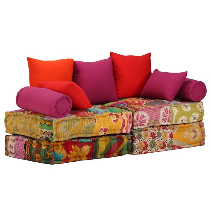 vidaXL - Poef - tweezits - modulair - stof - patchwork