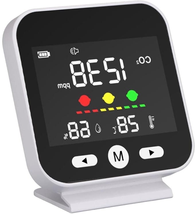Luchtkwaliteitsmonitor - CO2 Detector - Binnenklimaat Meten - Real-time Alarm - 400-5000 ppm - Wit